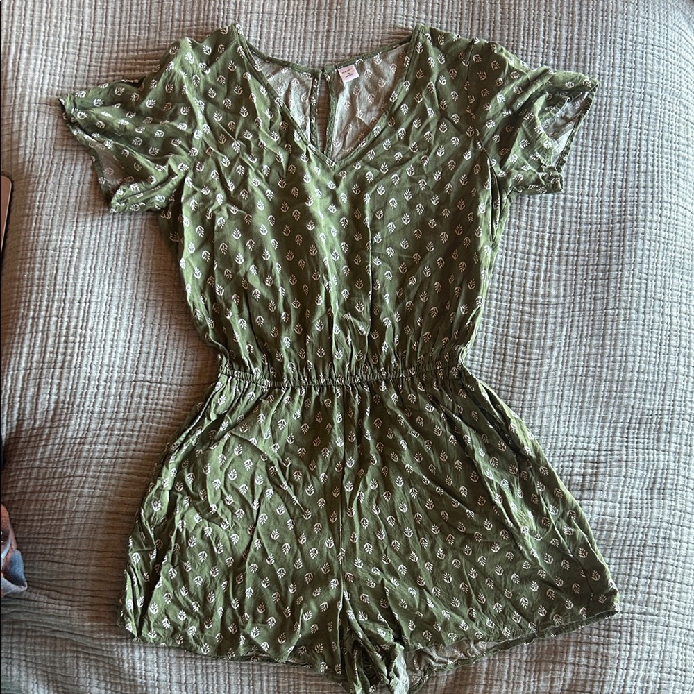 Old Navy Olive Green Printed Short Sleeve Romper